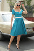 Load image into Gallery viewer, Peacock Blue Short Sleeves 1950s Dress( The Belt is not Included)