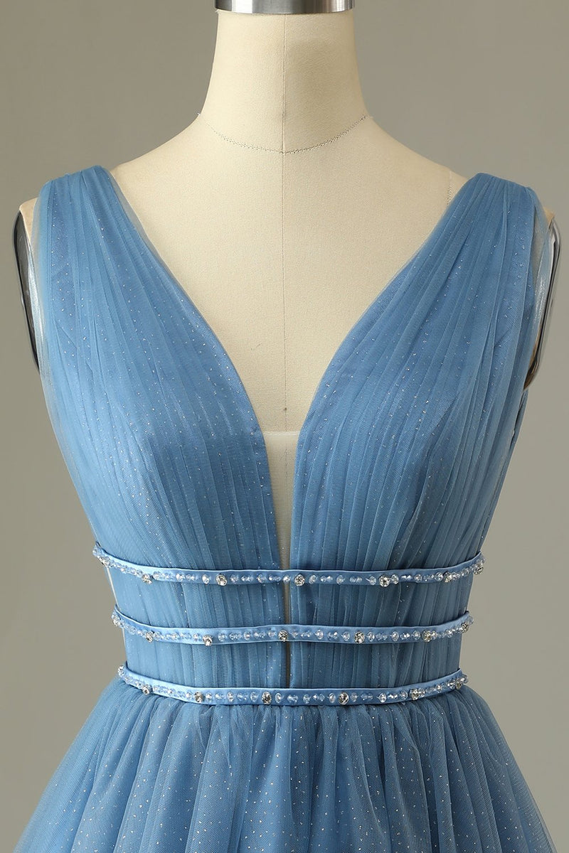 Load image into Gallery viewer, Glitter Grey Blue Tulle Short Prom Dress