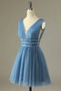 Load image into Gallery viewer, Glitter Grey Blue Tulle Short Prom Dress