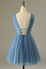 Load image into Gallery viewer, Glitter Grey Blue Tulle Short Prom Dress