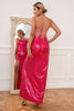Load image into Gallery viewer, Fuchsia Sequins Prom Dress with Slit
