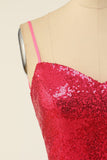 Sheath Spaghetti Straps Fuchsia Sequins Party Dress