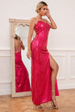 Fuchsia Sequins Prom Dress with Slit