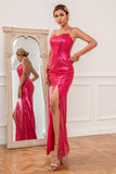 Fuchsia Sequins Prom Dress with Slit