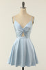 Load image into Gallery viewer, A Line Spaghetti Straps Blush Short Cocktail Party Dress