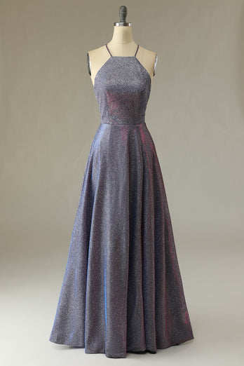 Glitter Purple Long Prom Dress