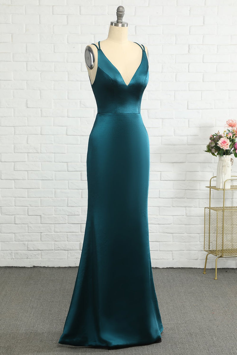 Load image into Gallery viewer, Peacock Blue Mermaid Backless Long Bridesmaid Dress