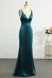 Peacock Blue Mermaid Backless Long Bridesmaid Dress