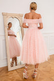 Pink Off Shoulder Hearts Prom Dress