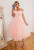 Load image into Gallery viewer, Pink Off Shoulder Hearts Prom Dress