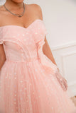 Pink Off Shoulder Hearts Prom Dress