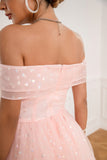 Pink Off Shoulder Hearts Prom Dress