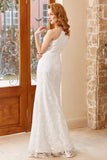 White Mermaid Floor Length Church Wedding Dress