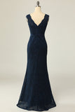 Navy Lace Sheath Mother Dress