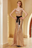Load image into Gallery viewer, Champagne Sequined Off Shoulder Evening Dress
