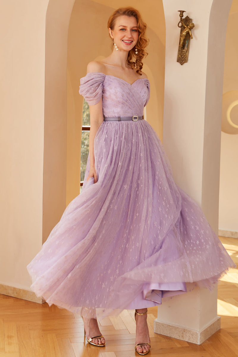 Load image into Gallery viewer, Purple A Line Prom Dress (Without The Belt)