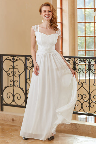 A Line Sweetheart White Long Lace Dress