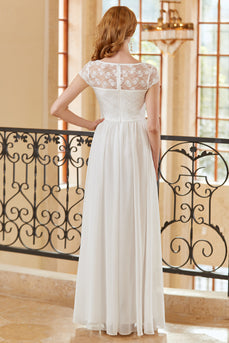 A Line Sweetheart White Long Lace Dress
