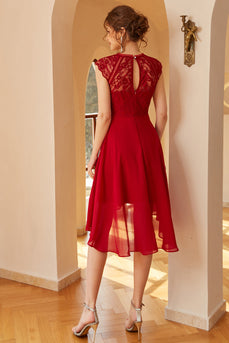 Dark Red Chiffon Lace Dress