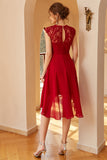 Dark Red Chiffon Lace Dress