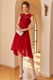 Dark Red Chiffon Lace Dress