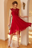 Dark Red Chiffon Lace Dress