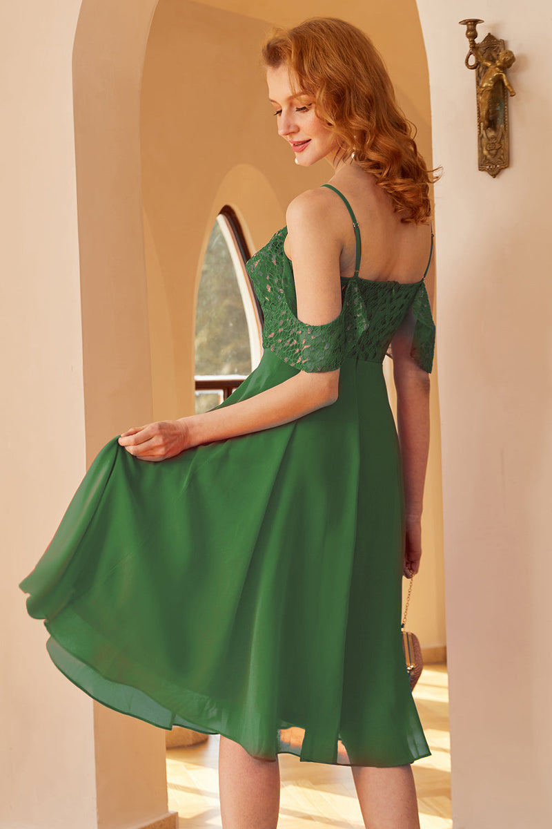 Load image into Gallery viewer, A Line Off the Shoulder Dark Green Lace Dress