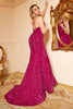 Load image into Gallery viewer, Mermaid One Shoulder Fuchsia Sequins Plus Size Prom Dress with Sweep Train