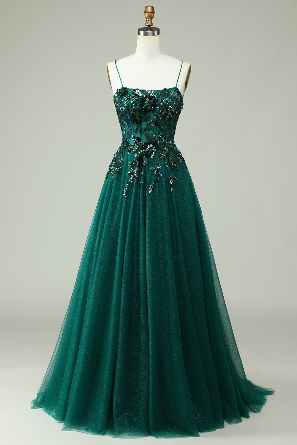 Zapaka Women Dark Green Corset Prom Dress A Line Spaghetti Straps ...