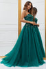 Load image into Gallery viewer, Sparkly Dark Green Tulle Long Prom Dress with Appliques