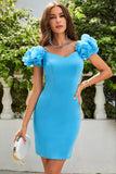 Simple Blue Off the Shoulder Tight Graduation Dress with Ruffles