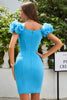 Load image into Gallery viewer, Simple Blue Off the Shoulder Tight Graduation Dress with Ruffles