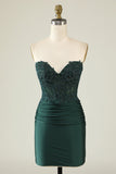 Trendy Strapless Dark Green Short Graduation Dress with Beading