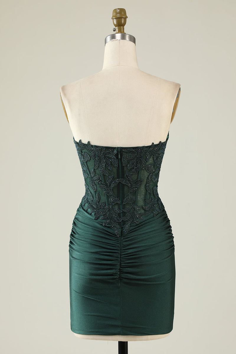 Load image into Gallery viewer, Strapless Dark Green Short Cocktail Dress with Beading