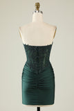 Trendy Strapless Dark Green Short Graduation Dress with Beading
