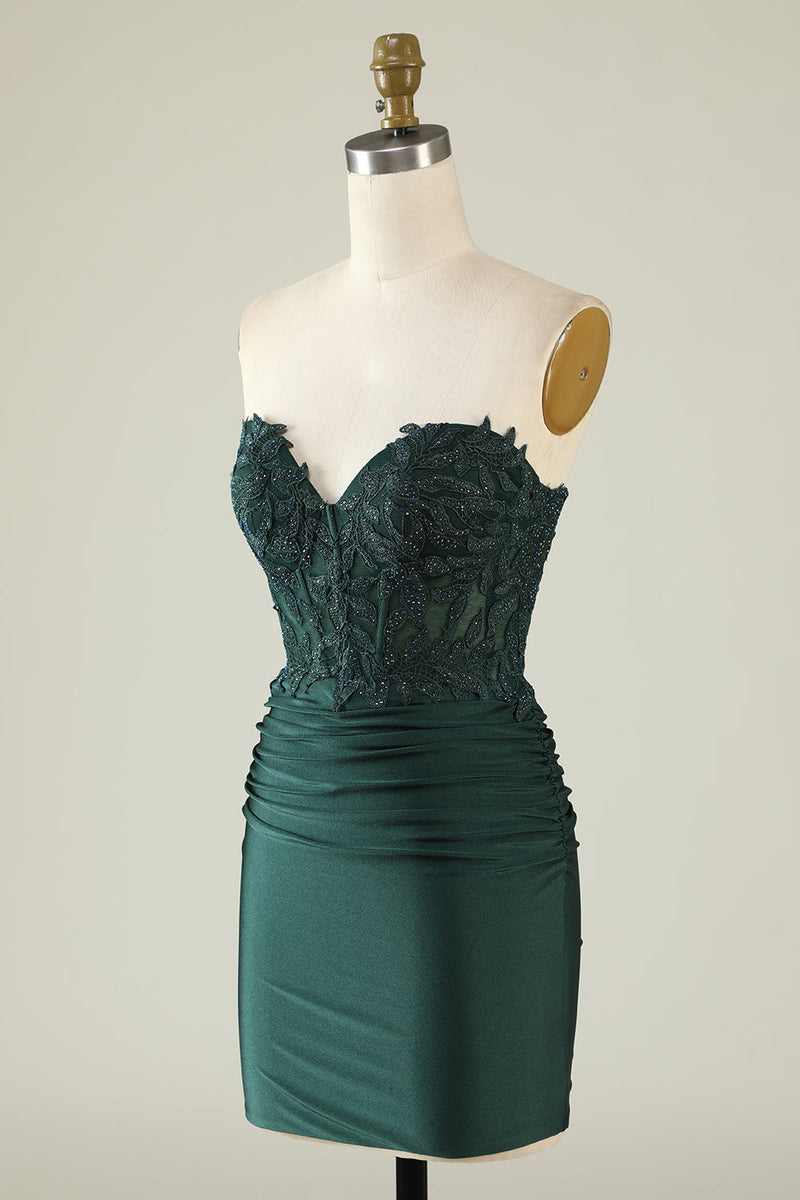Load image into Gallery viewer, Strapless Dark Green Short Cocktail Dress with Beading