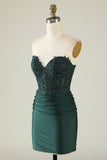 Strapless Dark Green Short Cocktail Dress with Beading