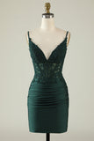 Bodycon Spaghetti Straps Royal Blue Short Graduation Dress with Beading
