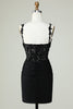 Load image into Gallery viewer, Sheath Spaghetti Straps Black Short Graduation Dress with Appiques