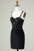 Load image into Gallery viewer, Sheath Spaghetti Straps Black Short Graduation Dress with Appiques