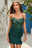 Load image into Gallery viewer, Sheath Off the Shoulder Dark Green Short Graduation Dress with Appliques