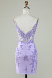 Bodycon Spaghetti Straps Purple Corset Graduation Dress with Appliques