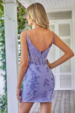 Sparkly Purple Corset Graduation Dress with Appliques