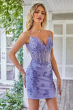 Sparkly Purple Corset Graduation Dress with Appliques