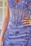 Sparkly Purple Corset Graduation Dress with Appliques