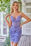 Sparkly Purple Corset Graduation Dress with Appliques