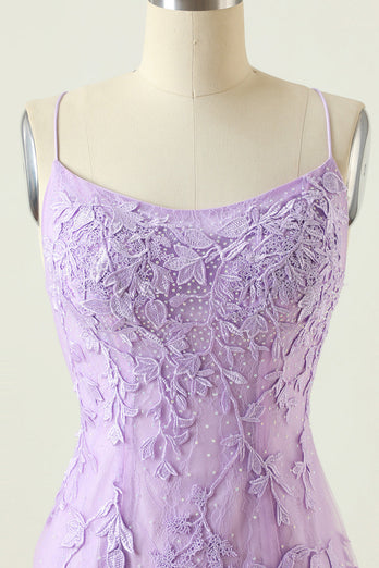 Purple Backless Bodycon Graduation Dress With Appliques