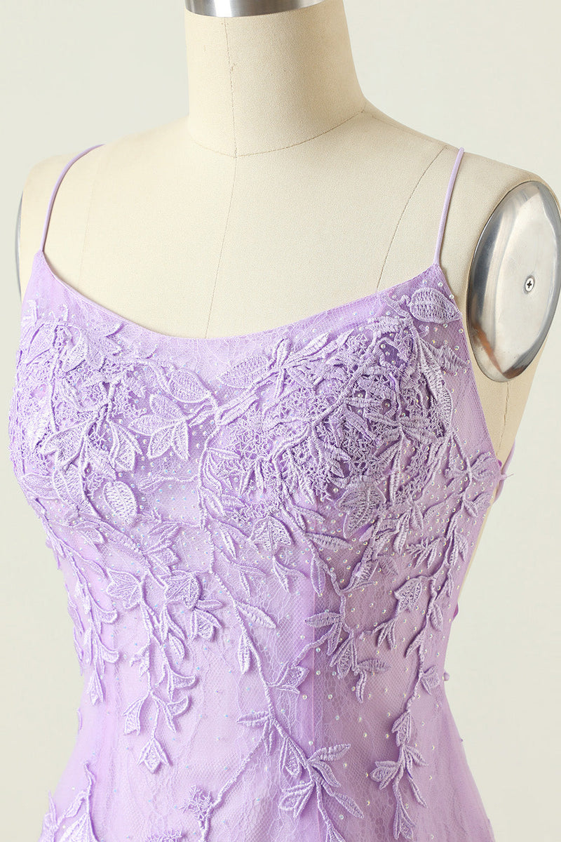 Load image into Gallery viewer, Purple Backless Bodycon Graduation Dress With Appliques