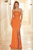 Load image into Gallery viewer, Sheath Halter Orange Long Party Dress with Split Front
