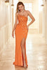 Load image into Gallery viewer, Sheath Halter Orange Long Party Dress with Split Front